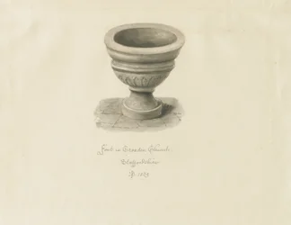 Croxden - Font i gjestekapellet: sepia-tegning