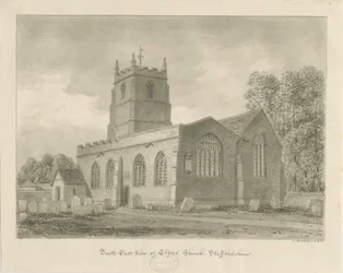 Elford Church: sepia-tegning, 1838