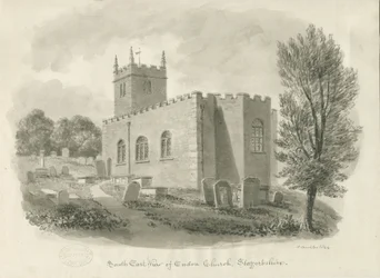 Endon kirke: sepia tegning