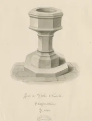 Font Stoke-upon-Trent Church: sepia-tegning