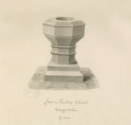 Font ved Audley Church: sepia-tegning, 1840