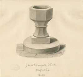 Font i Alstonfield Church: sepia-tegning
