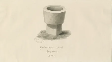 Font i Gayton Church: sepia-tegning