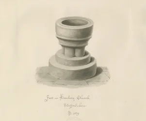 Font i Hanbury Church: sepia-tegning