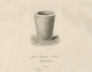 Font i Kingstone Church: sepia-tegning, 1839