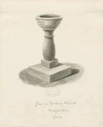 Font i Norbury Church: sepia vasketegning