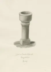 Font i Onecote Church: sepia-tegning, 1847