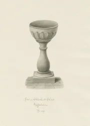 Font i Patshull kirke: sepia-tegning