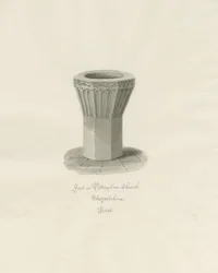 Font i Pattingham Church: sepia vasketegning, 1846