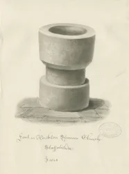 Font i Rushton Spencer Church: sepia vasketegning