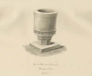 Font i Standon Church: sepia-tegning