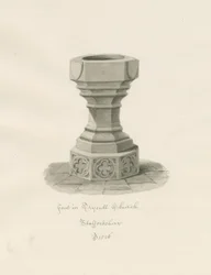 Font i Trysull kirke: sepiavask tegning