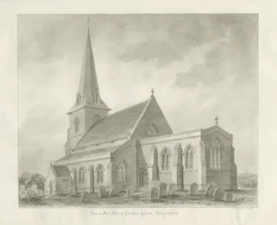 Grindon Church: sepia-tegning