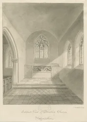 Interiør i Bradley Church: sepia-tegning, 1842