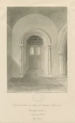 Interiør i Church Eaton Church: sepia-tegning