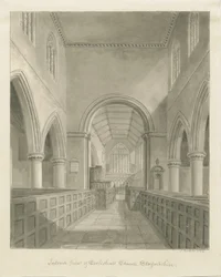 Interiør i Eccleshall kirke: sepia-tegning, 1842