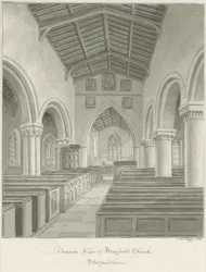 Interiør av Mayfield Church: sepia vasketegning, 1844
