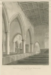 Interiør i Penkridge Church: sepia-tegning