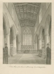 Interiør i Penkridge Church: sepia-tegning