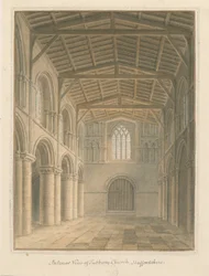 Interiør i Tutbury Priory Church: akvarellmaling