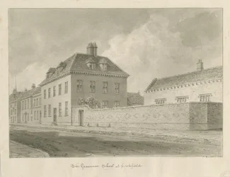 Lichfield - Grammar School: sepia-tegning
