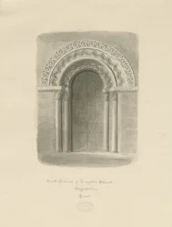 Longdon Church - South Doorway: sepia-tegning