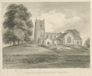 Madeley Church: sepia vask tegning