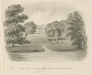 Meaford Hall: sepia vask tegning