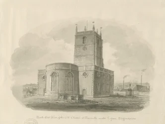 Newcastle-under-Lyme - 'St. Giles the Abbed' (Old Church): sepiavask-tegning