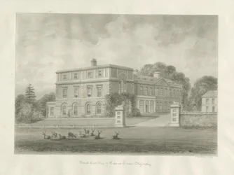 Okeover Hall: sepia vasketegning, 1847