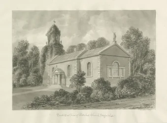 Patshull kirke: sepia tegning