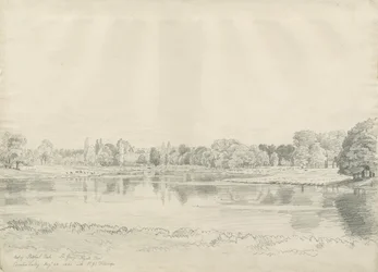 Patshull House - Park and Pool: blyanttegning, 25. august 1820