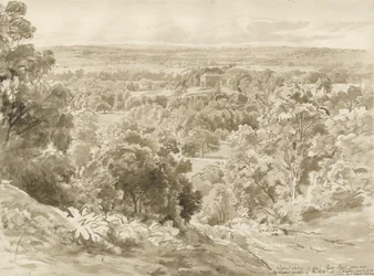 Patshull House and Park: sepia vask tegning