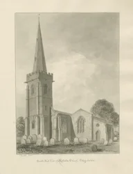 Rolleston Church: sepia tegning