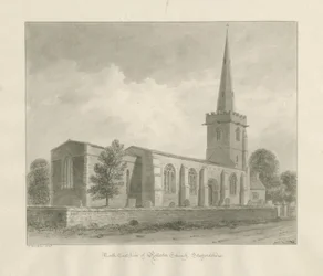 Rolleston Church: sepia-tegning, 1848