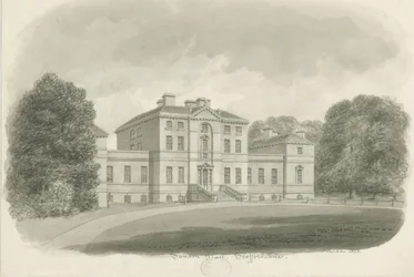 Sandon Hall: sepia-tegning (vignettert)