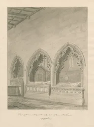 Tamworth Church - Monumenter: sepia-tegning
