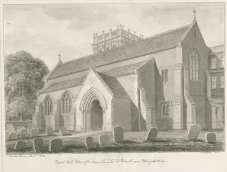 Trentham - New Church: sepia-tegning, 1844