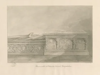 Uttoxeter Church - Tombs of Thomas Kinnersley og en kvinne: sepia vask tegning
