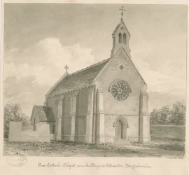 Uttoxeter Town - New Catholic Chapel: sepia-tegning