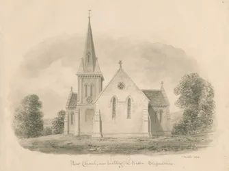 Walton-on-the-Hill Church: sepia-tegning, 1842