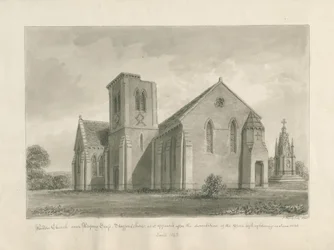Walton-on-the-Hill Church: sepia vasketegning, 1844