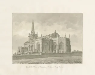 Wednesbury Church: sepia-tegning