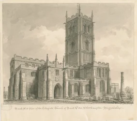 Wolverhampton - St. Peters kirke: sepia-tegning