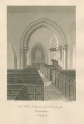 Worcestershire - Droitwich - Dodderhill Church Interiør: sepia-tegning