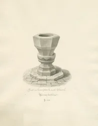 Worcestershire - Hampton Lovett Church - Font: sepia-tegning