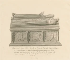Yoxall Church - Monument over Wellys familie: sepia-tegning