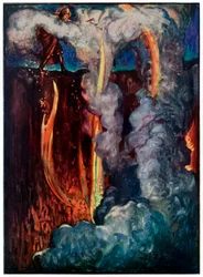 Hells Mouth from The Pilgrims Progress From This World, To That What Is To Come av John Bunyan (1628-1688) Illustrasjon av Byam Shaw (1872-1919) som viser Christian i Dødsskyggens dal