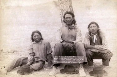 Tre Lakota tenåringsgutter i vestlige klær, 1891