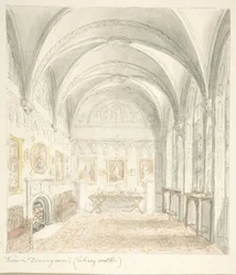 Lea Castle, Worcestershire, spisestue med utsikt mot sør, ca. 1816.